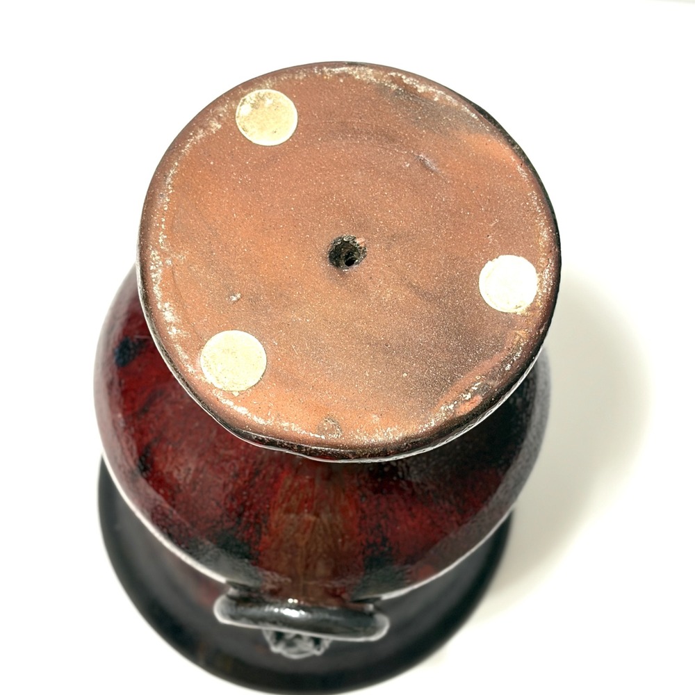 RARE Gargoyle Handle Urn Vase Oxblood Red Black Volcanic Glaze Terracotta 8.5" - Picture 8 of 16